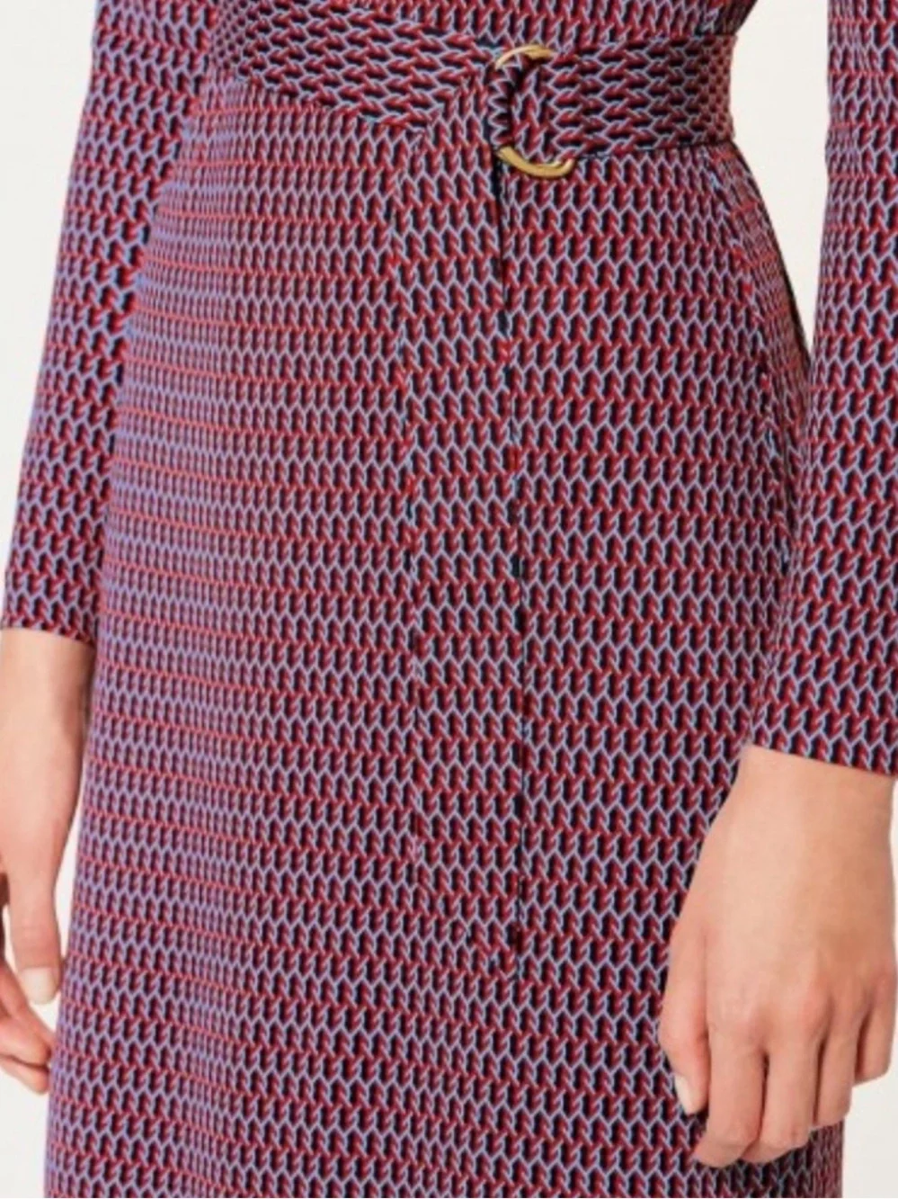 Tory Burch Purple Geometric Long-Sleeve Belted Dress
